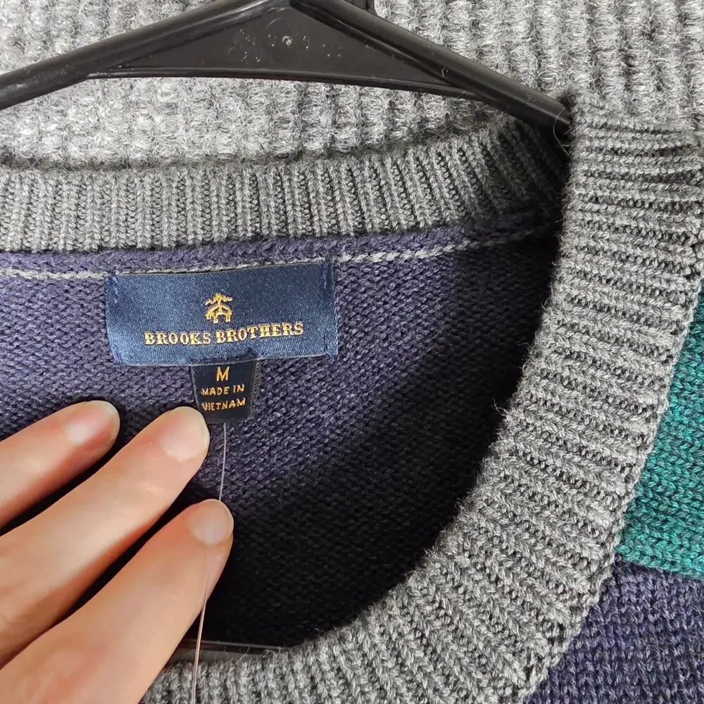 Brooks Brothers Mens Merino‎ Wool Colorblock Crewneck Sweater Size M